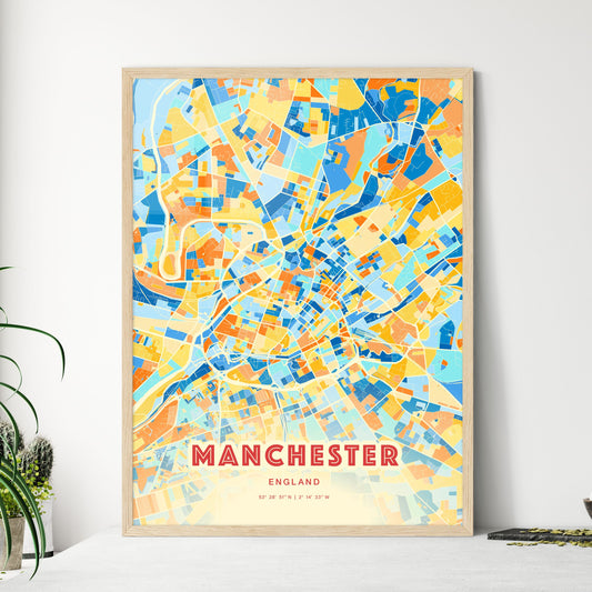 Colorful Manchester England Fine Art Map Blue Orange