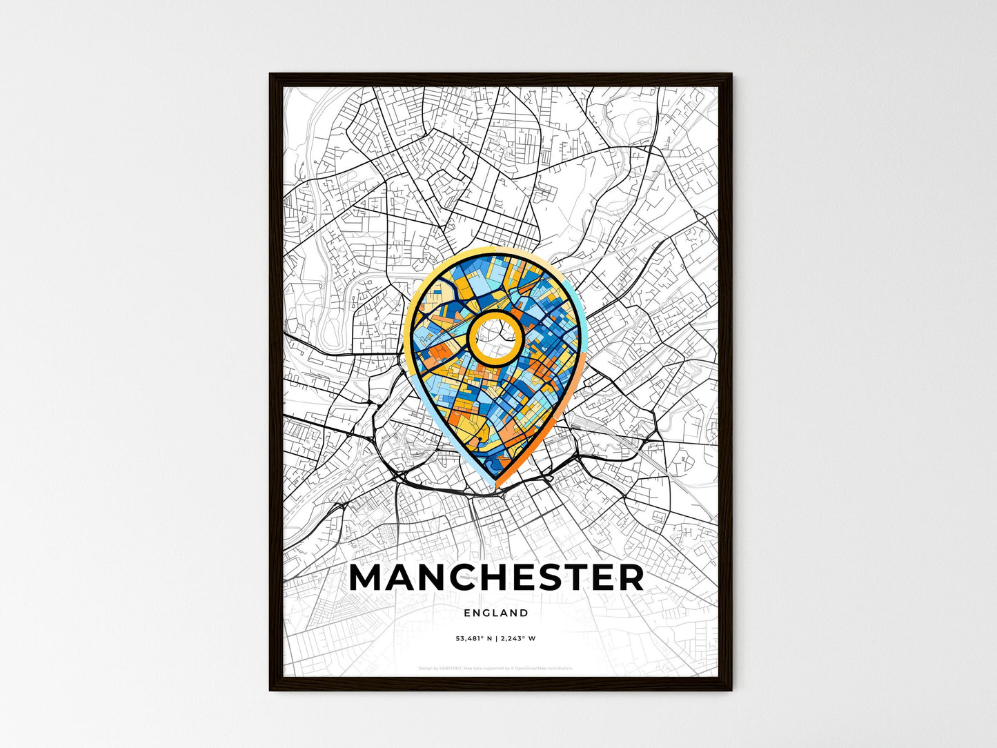 Manchester England wedding art map with pointer icon