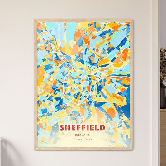 Colorful Sheffield England Fine Art Map Blue Orange