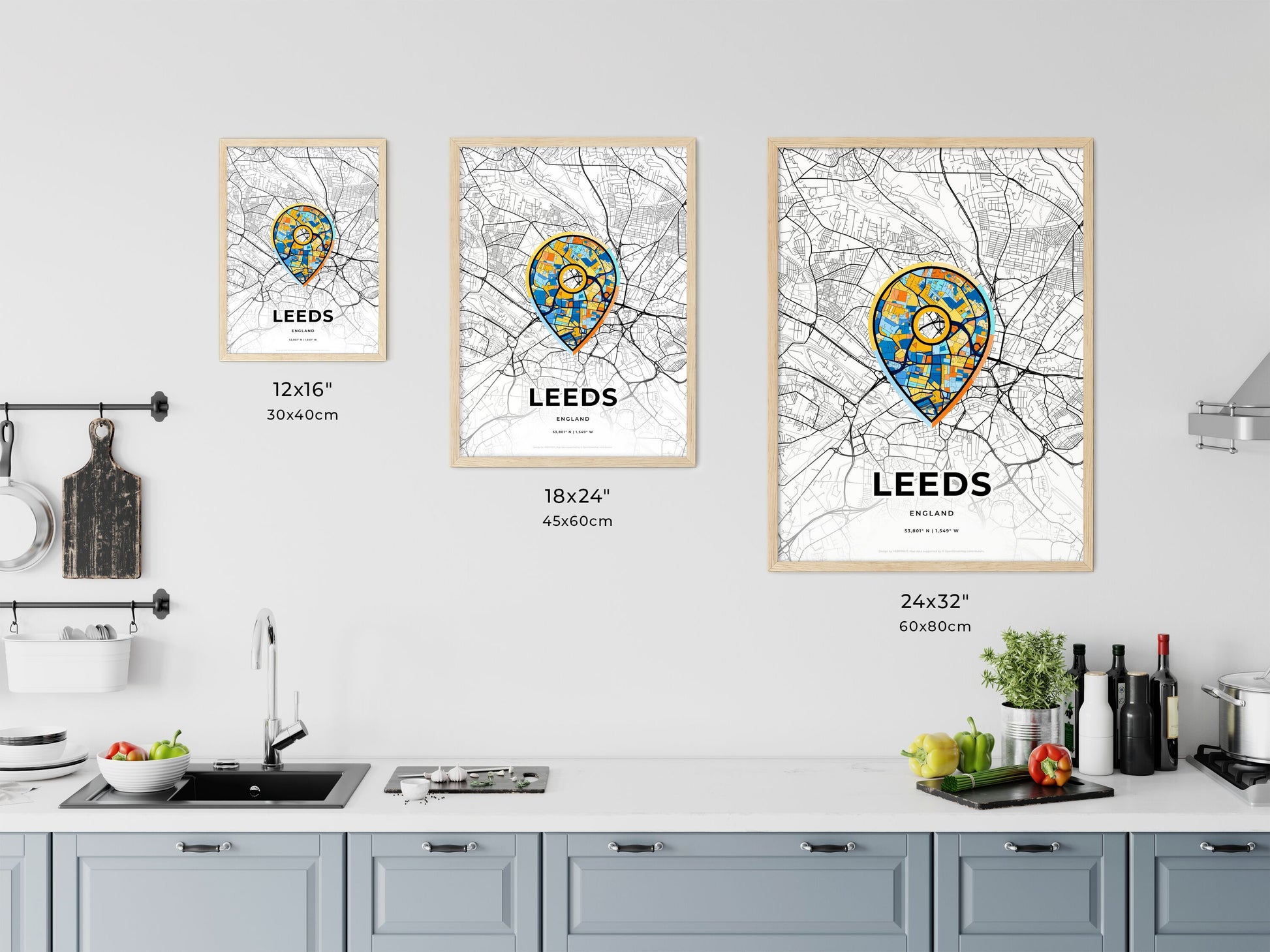 Leeds England art map size chart