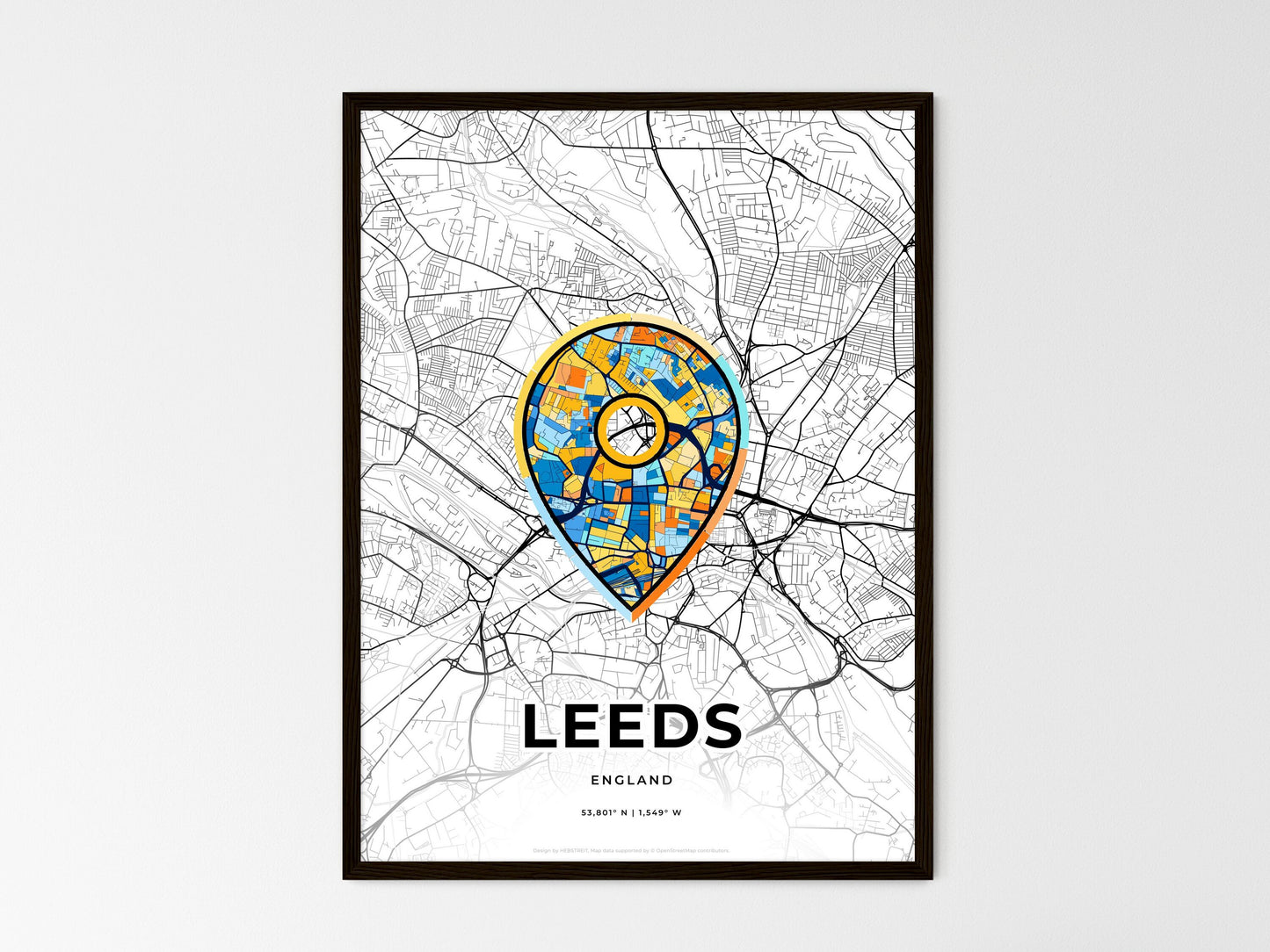 Leeds England wedding art map with pointer icon
