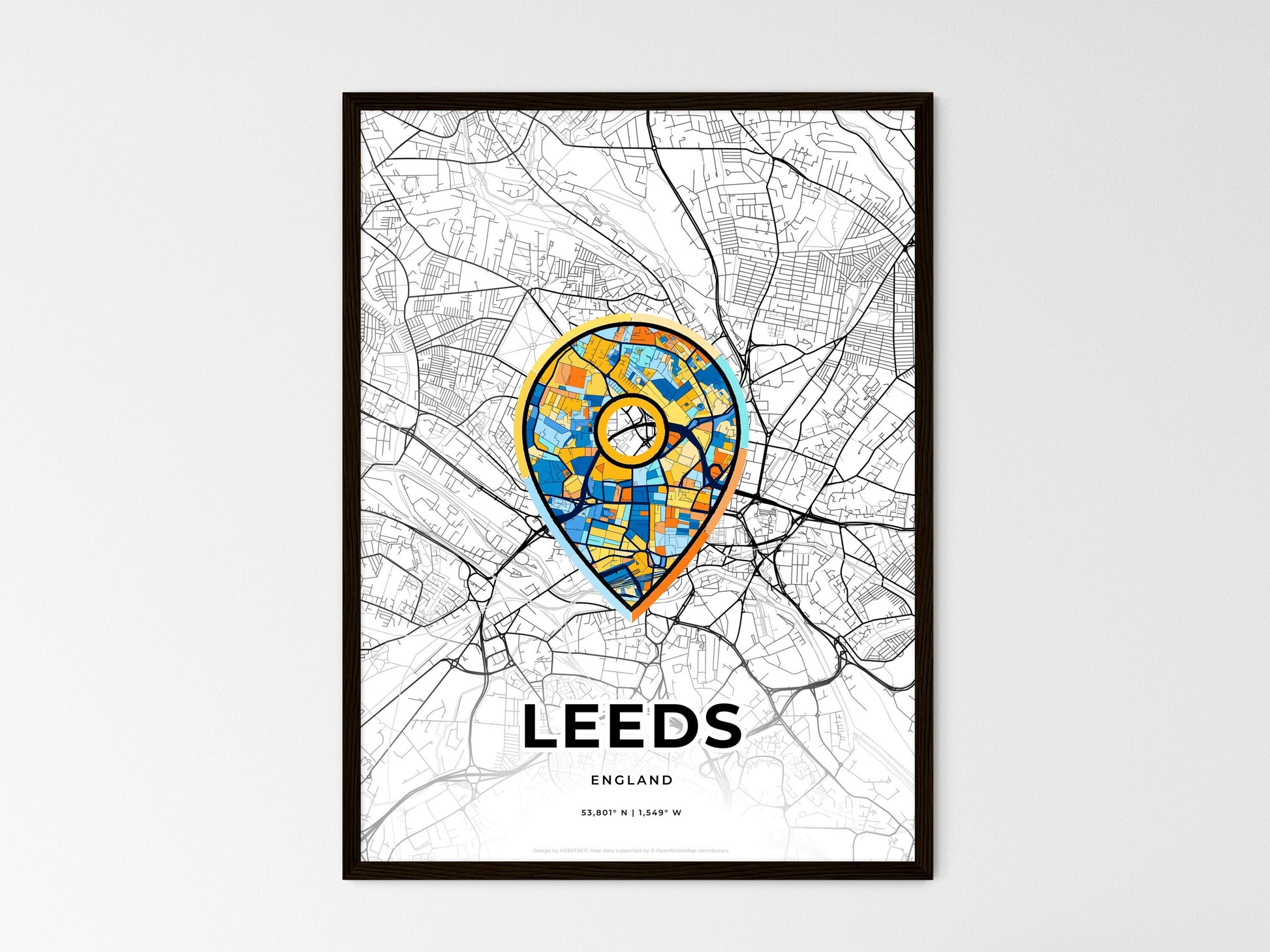 Leeds England wedding art map with pointer icon