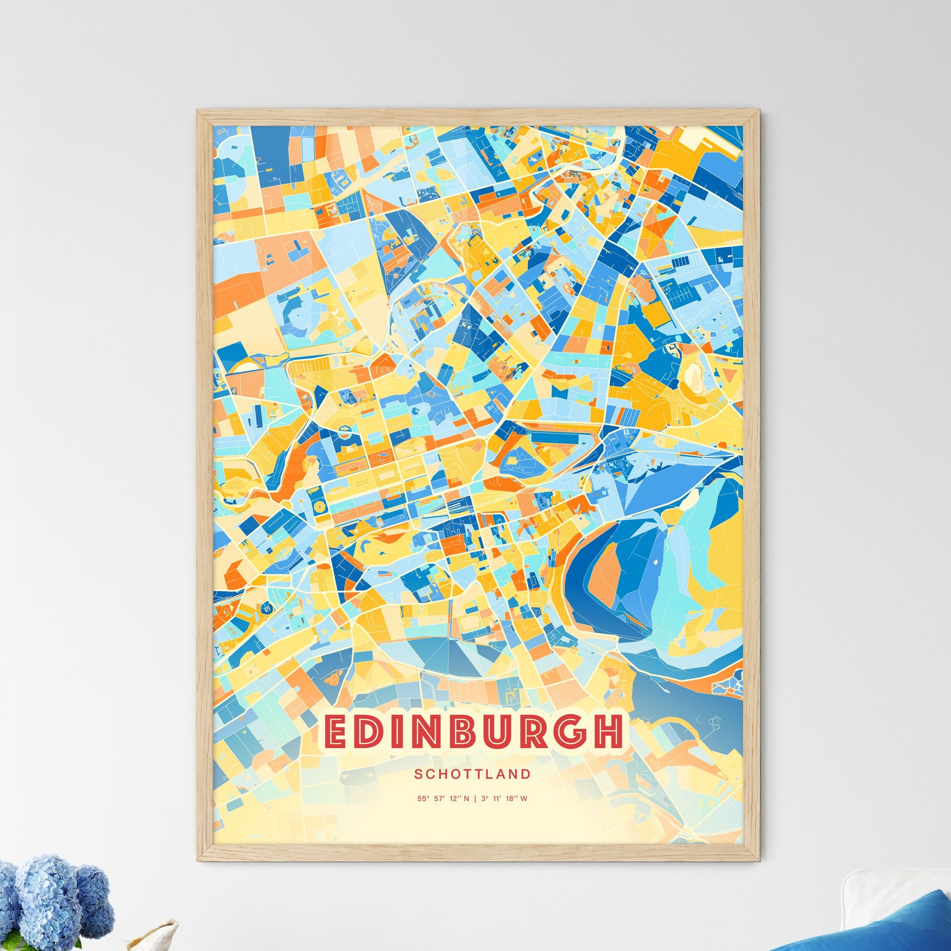 Colorful Edinburgh Scotland Fine Art Map Blue Orange