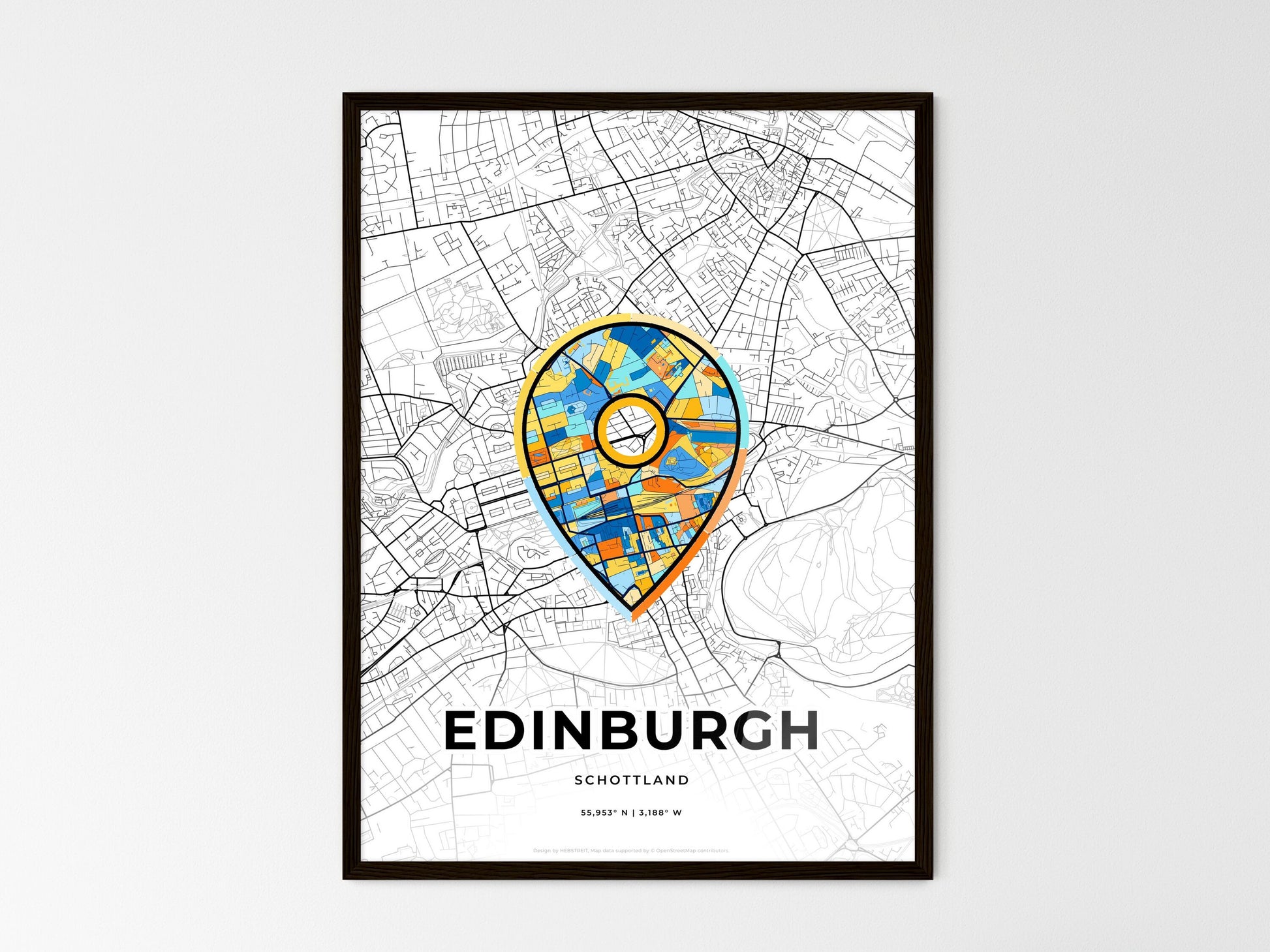 Edinburgh Scotland wedding art map with pointer icon
