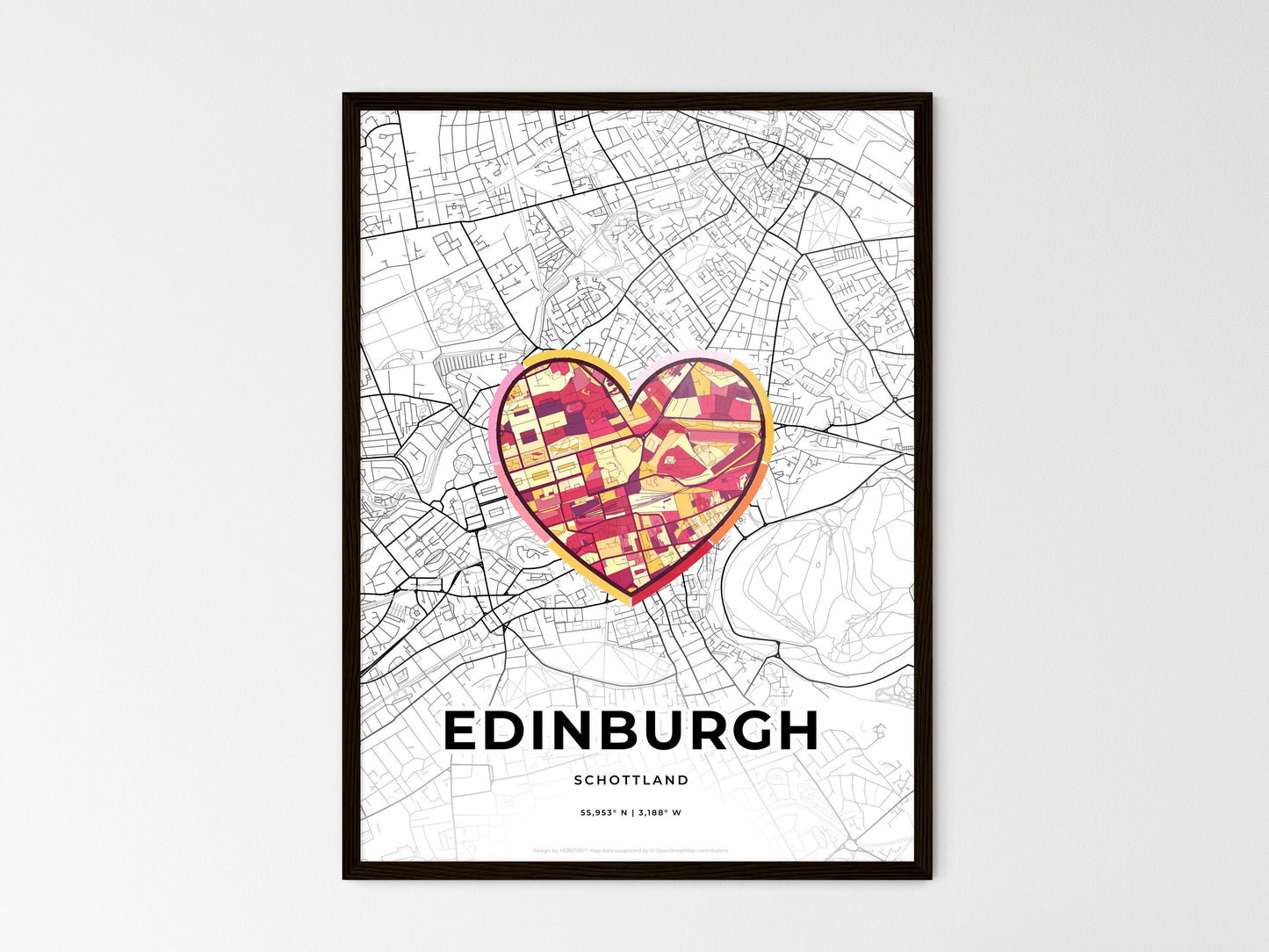 Edinburgh Scotland wedding art map with heart icon