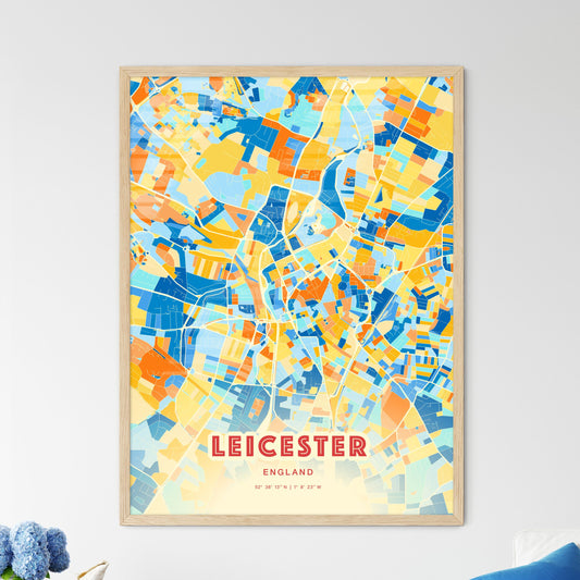 Colorful Leicester England Fine Art Map Blue Orange