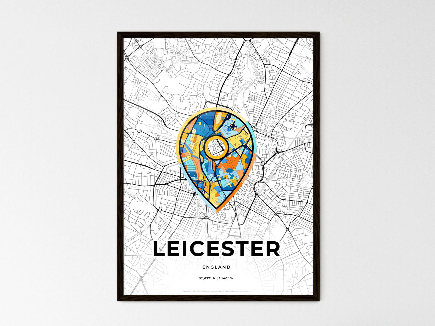 Leicester England wedding art map with pointer icon