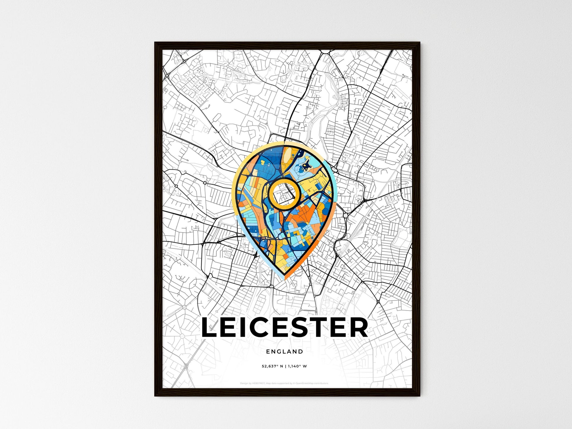 Leicester England wedding art map with pointer icon