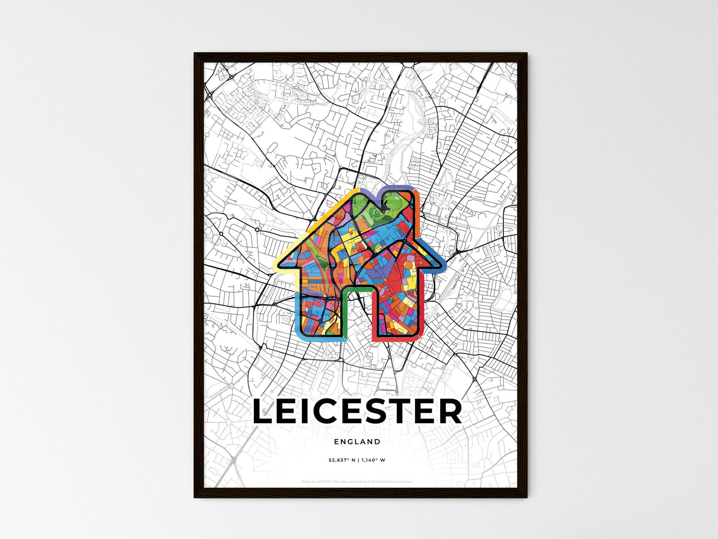 Leicester England wedding art map with home icon