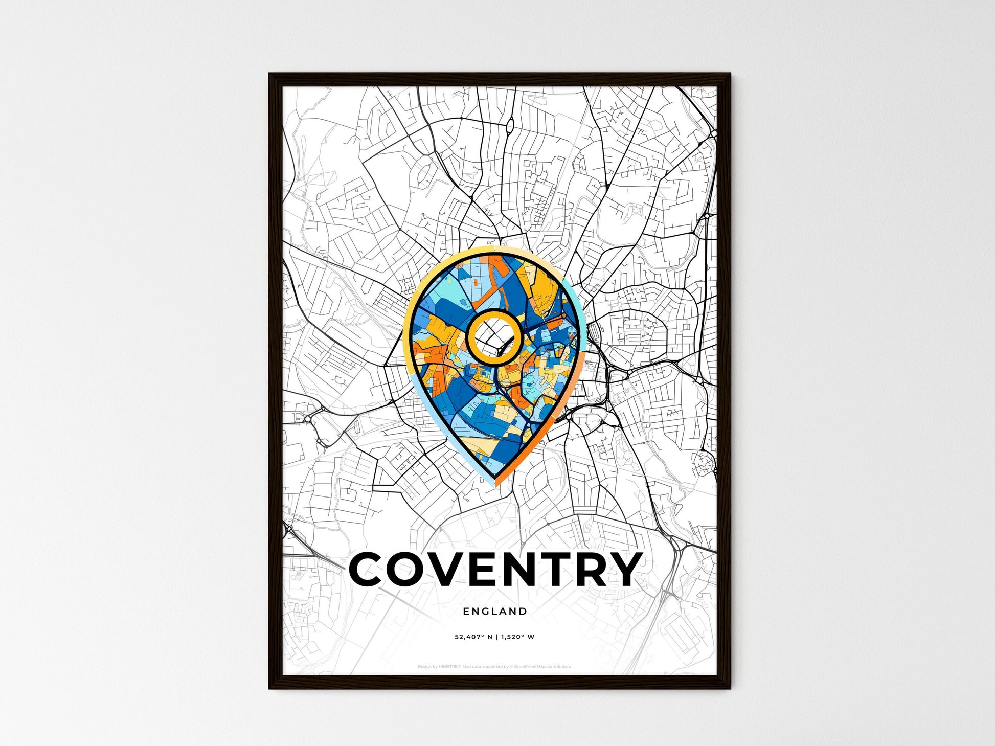 Coventry England wedding art map with pointer icon