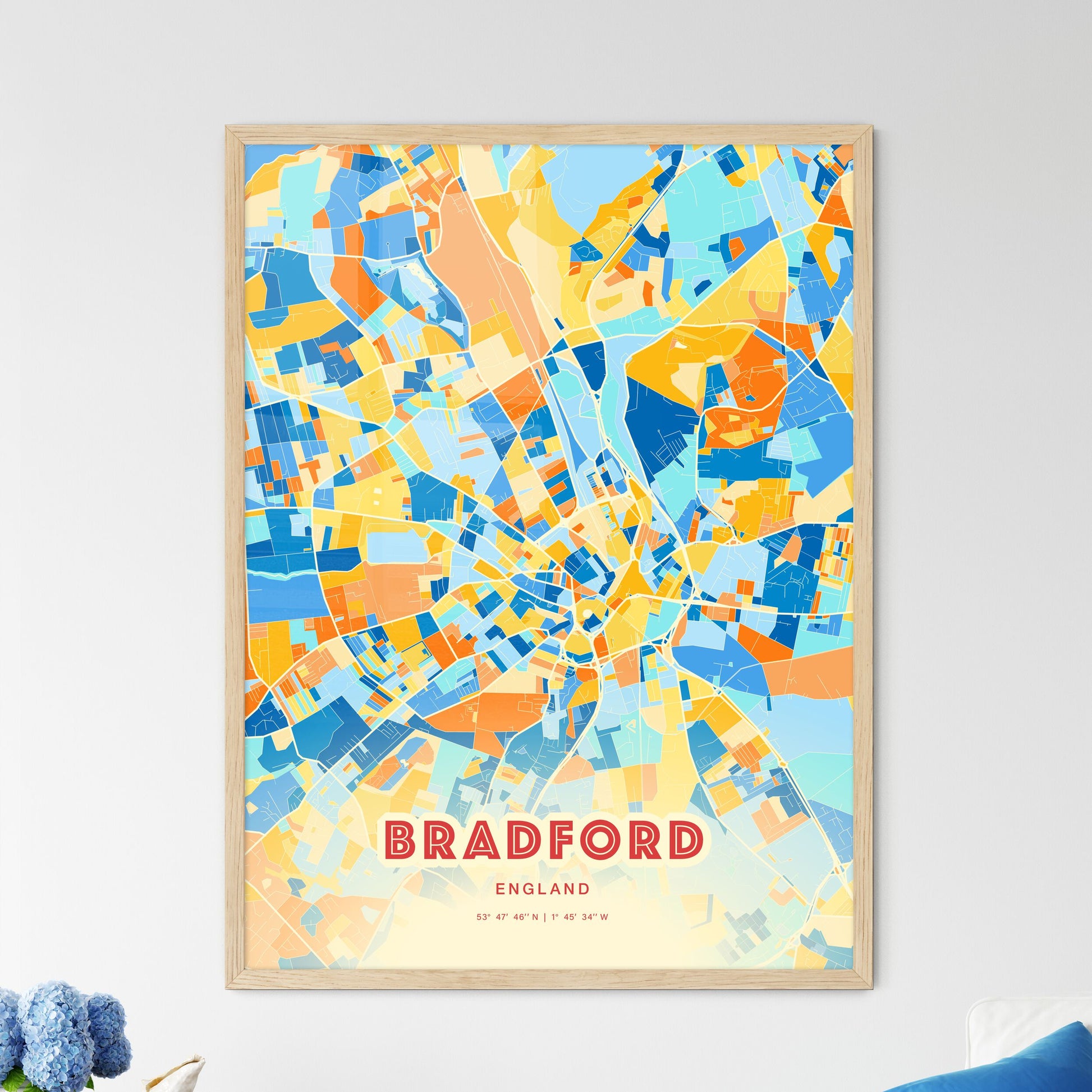 Colorful Bradford England Fine Art Map Blue Orange