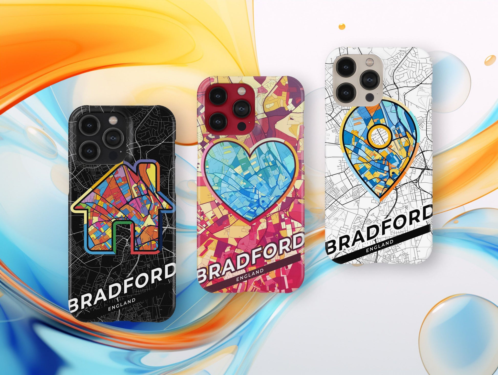 Bradford England slim phone case with colorful icon. Birthday, wedding or housewarming gift. Couple match cases.