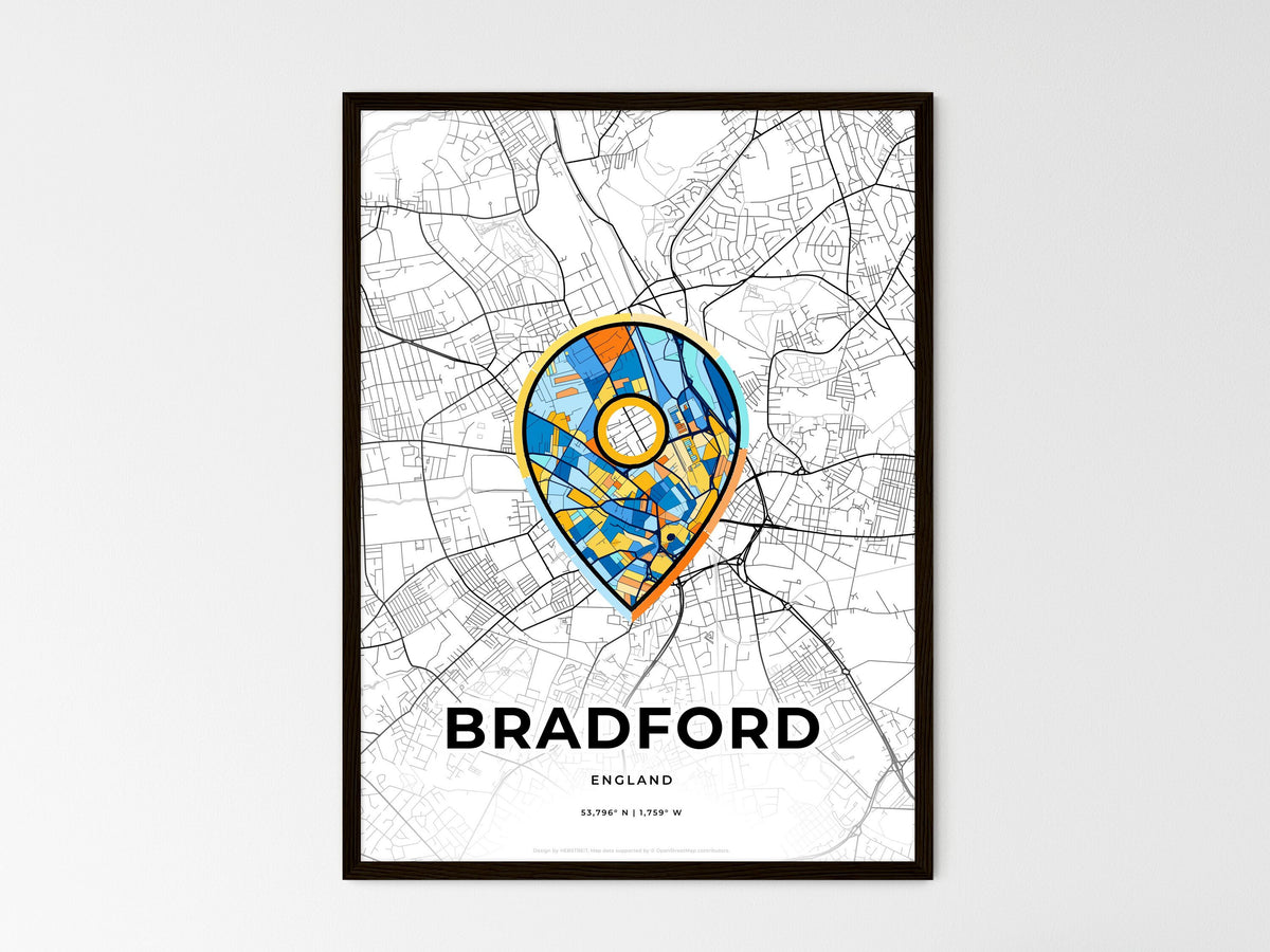 Bradford England wedding art map with pointer icon