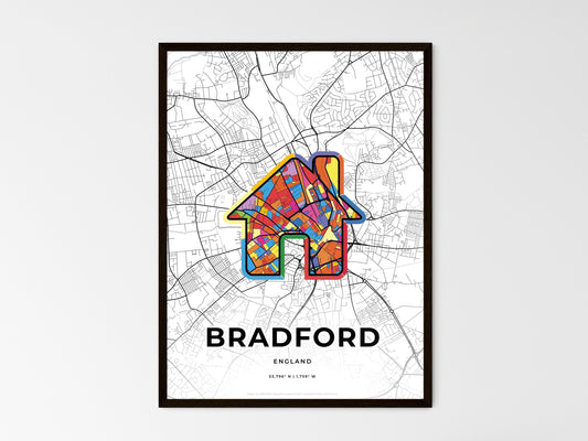 Bradford England wedding art map with home icon