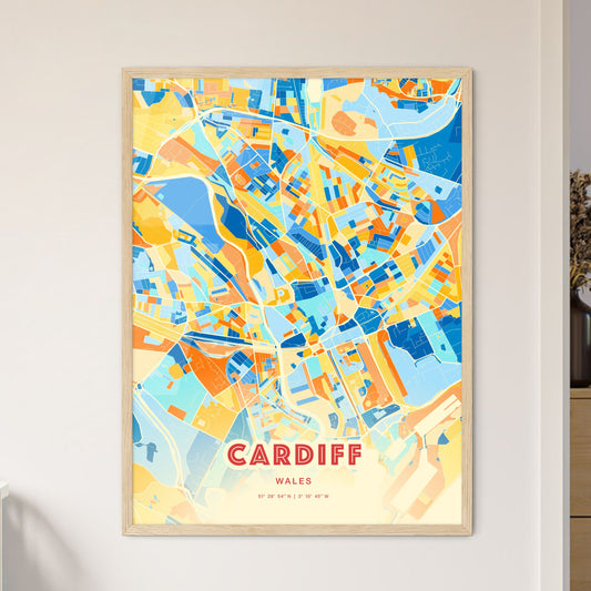 Colorful Cardiff Wales Fine Art Map Blue Orange