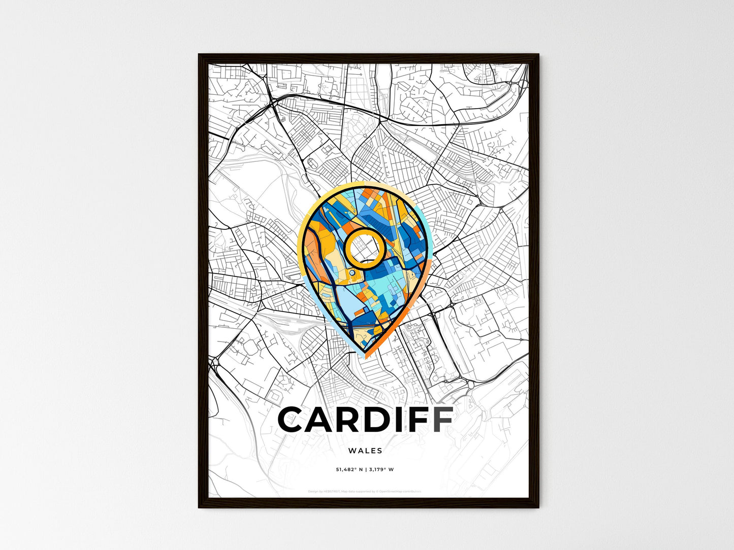 Cardiff Wales wedding art map with pointer icon