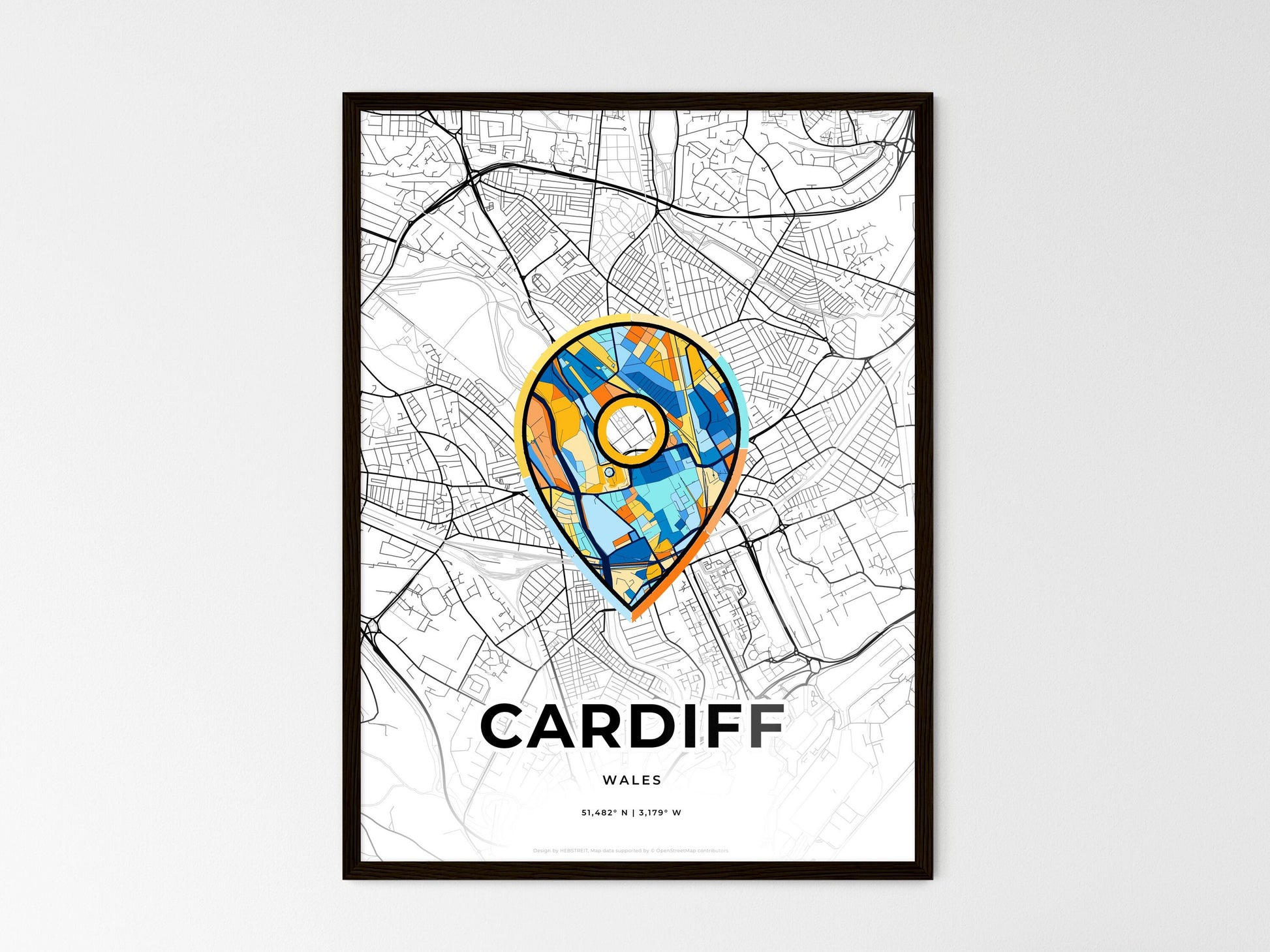 Cardiff Wales wedding art map with pointer icon