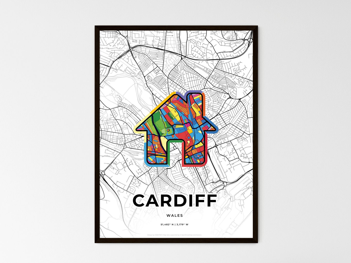 Cardiff Wales wedding art map with home icon
