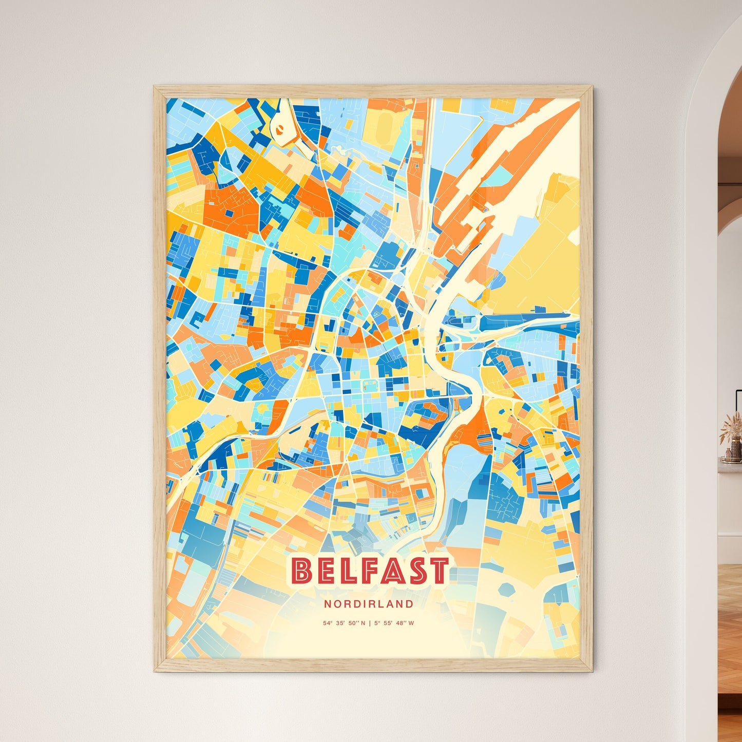 Colorful Belfast Northern Ireland Fine Art Map Blue Orange