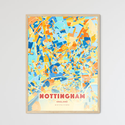 Colorful Nottingham England Fine Art Map Blue Orange