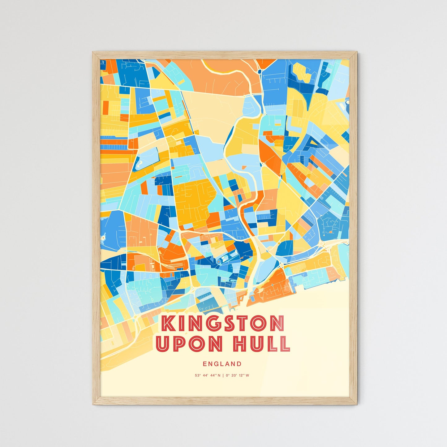 Colorful KINGSTON UPON HULL ENGLAND Fine Art Map Blue Orange