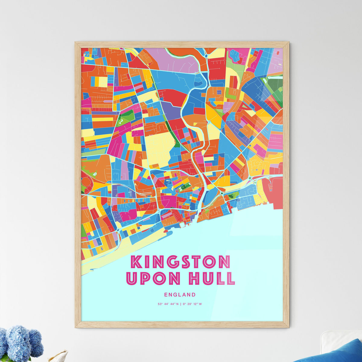 Colorful KINGSTON UPON HULL ENGLAND Fine Art Map Crazy Colors