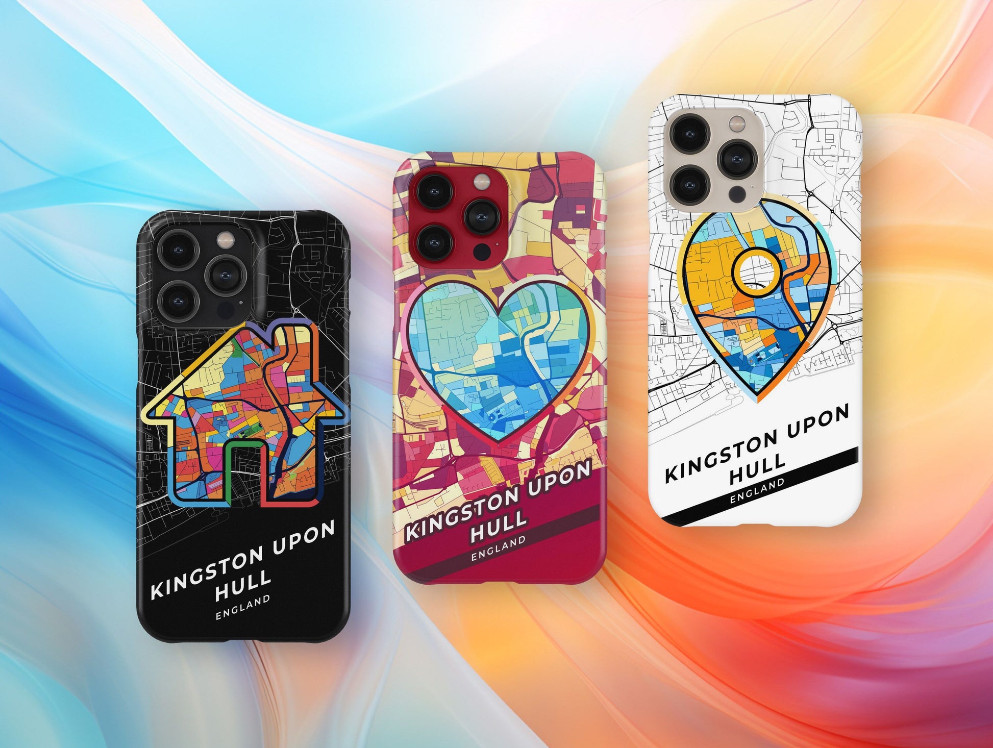 Kingston Upon Hull England slim phone case with colorful icon. Birthday, wedding or housewarming gift. Couple match cases.