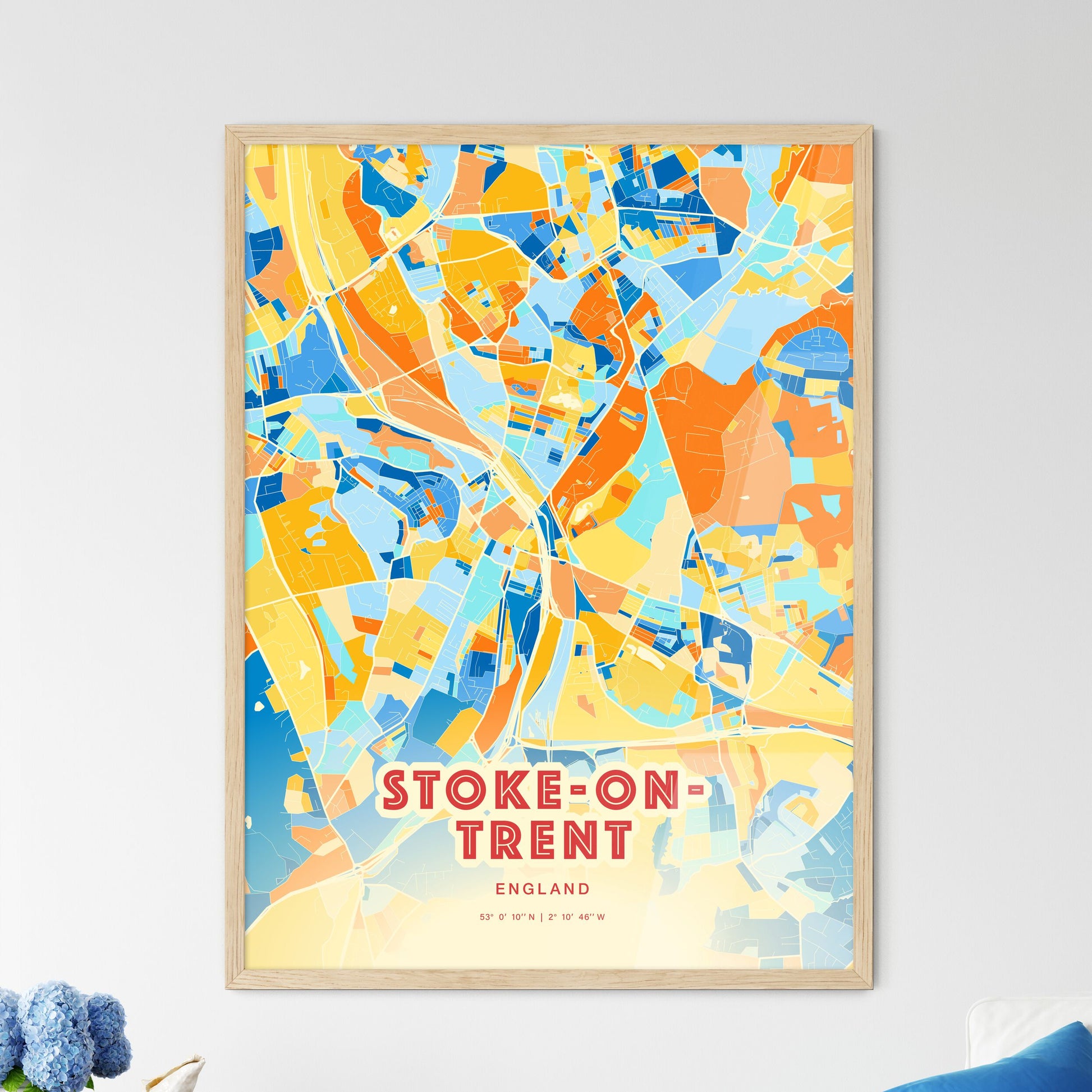 Colorful Stoke-On-Trent England Fine Art Map Blue Orange