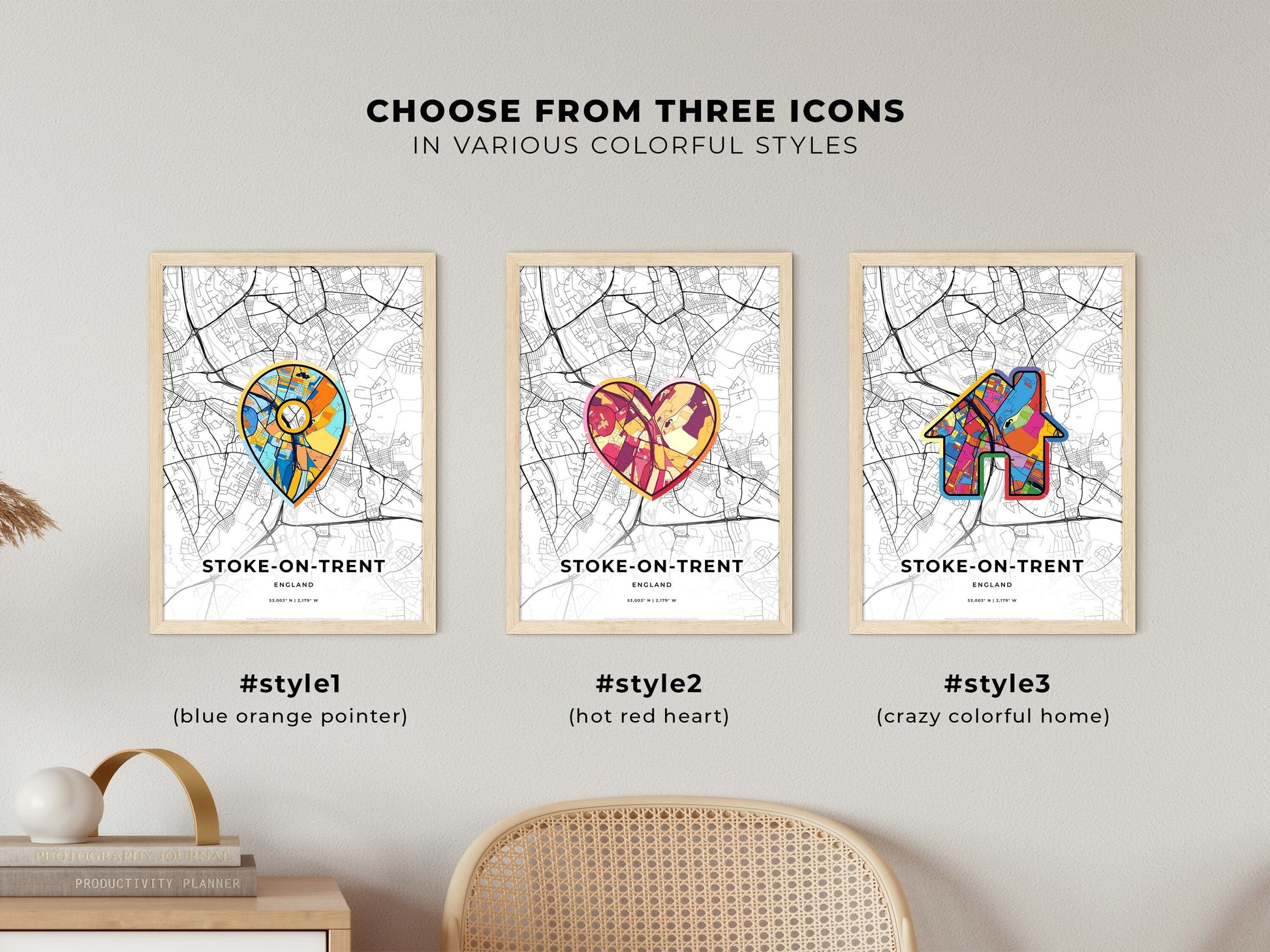 Stoke-On-Trent England maps with colorful icons