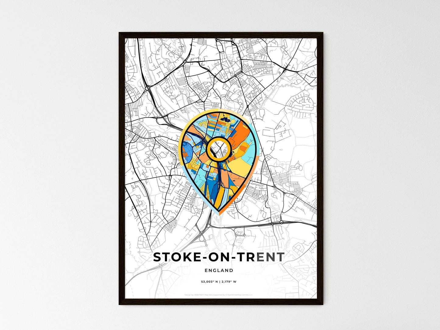 Stoke-On-Trent England wedding art map with pointer icon