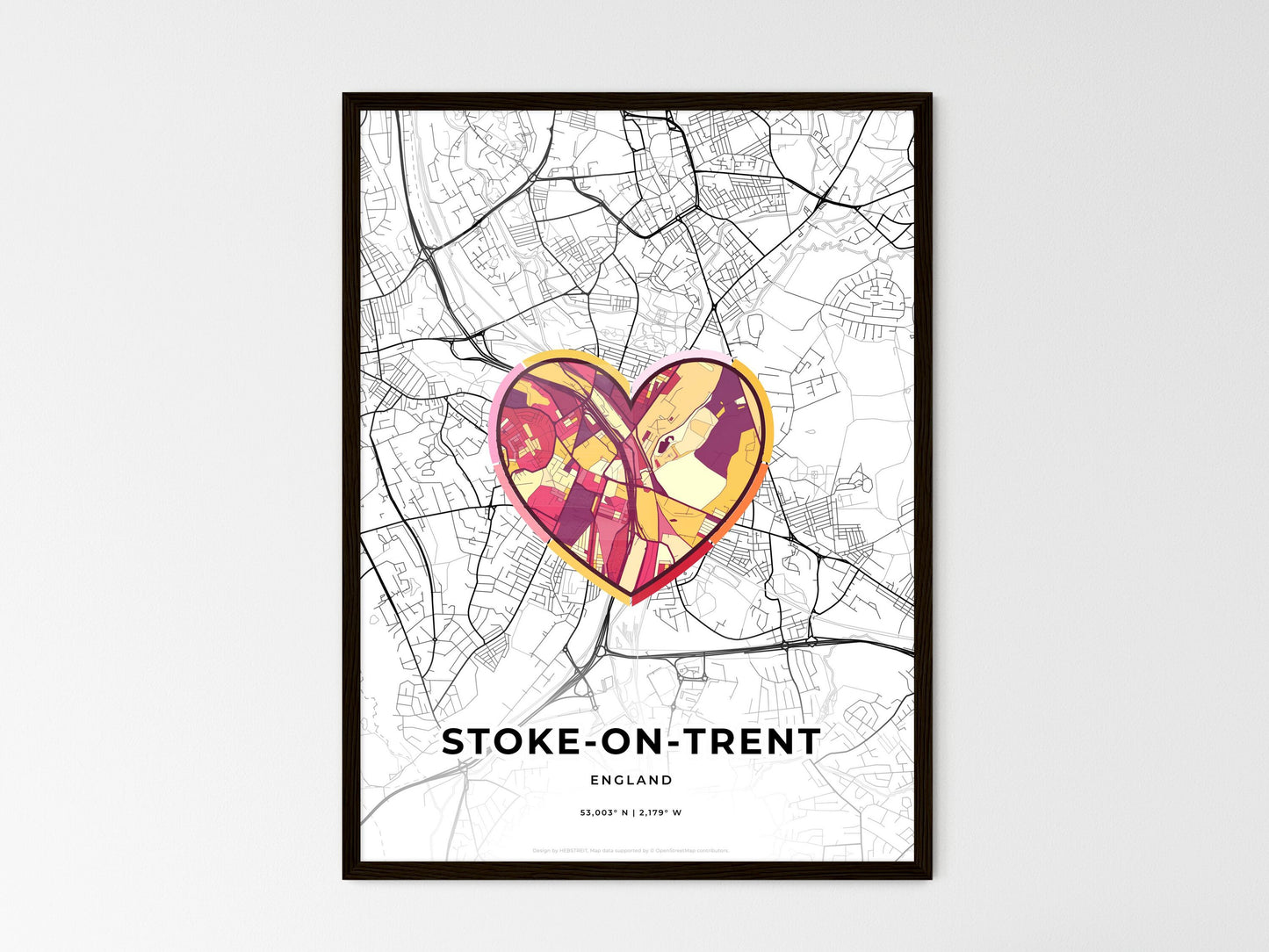 Stoke-On-Trent England wedding art map with heart icon