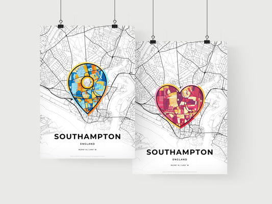 SOUTHAMPTON ENGLAND minimal art map with a colorful icon. Where it all began, Couple map gift.