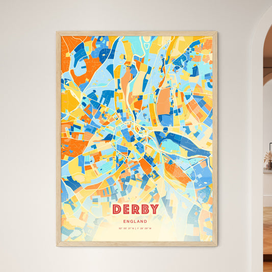 Colorful Derby England Fine Art Map Blue Orange