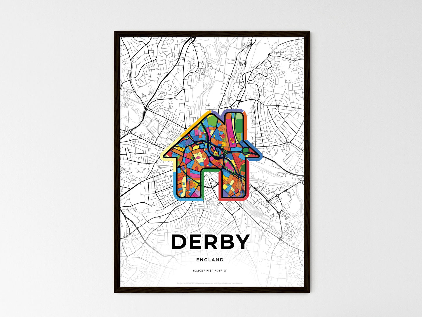 Derby England wedding art map with home icon