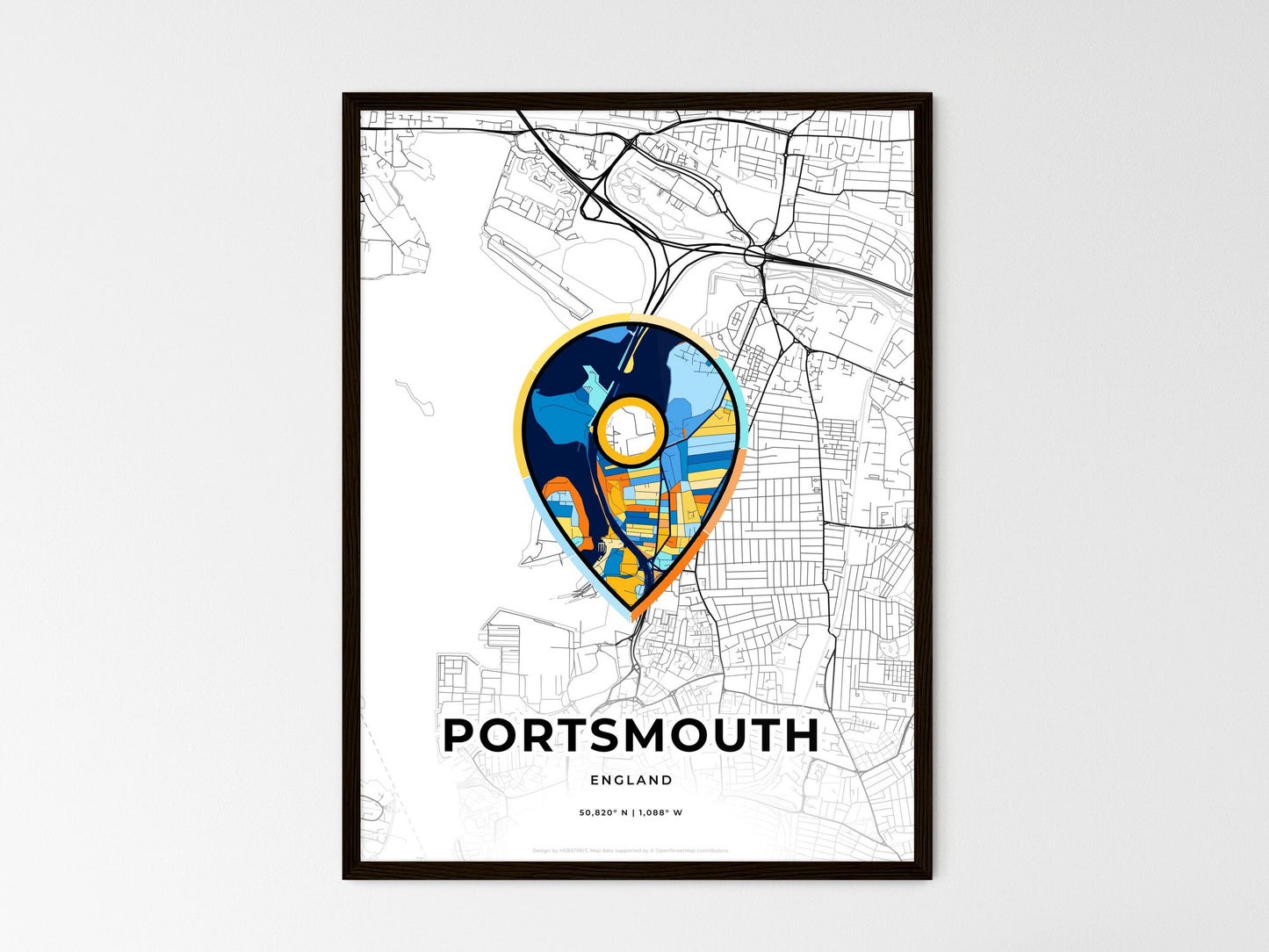 Portsmouth England wedding art map with pointer icon