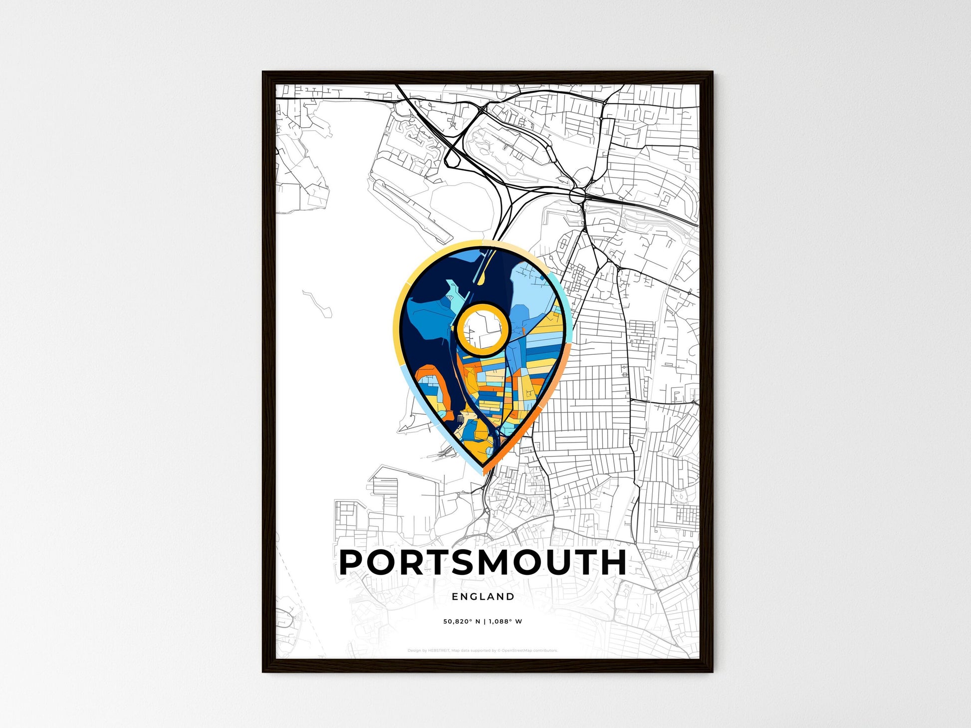 Portsmouth England wedding art map with pointer icon