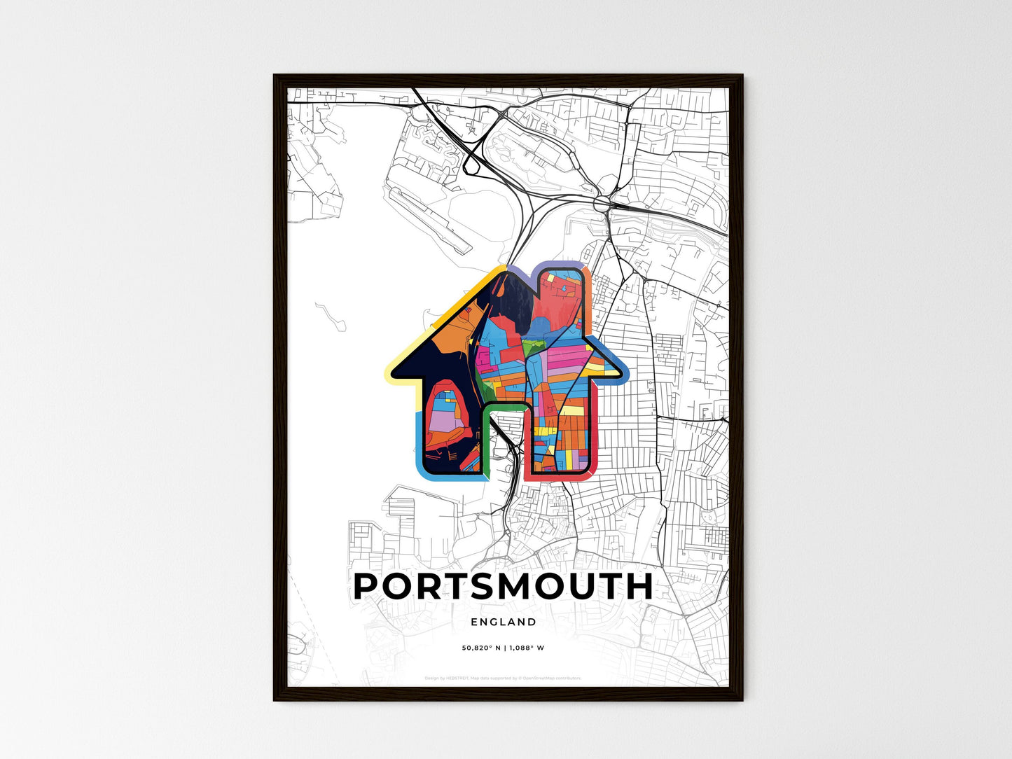 Portsmouth England wedding art map with home icon