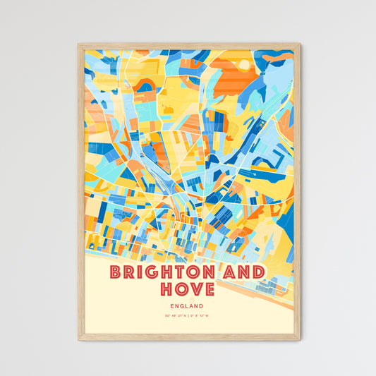 Colorful Brighton And Hove England Fine Art Map Blue Orange