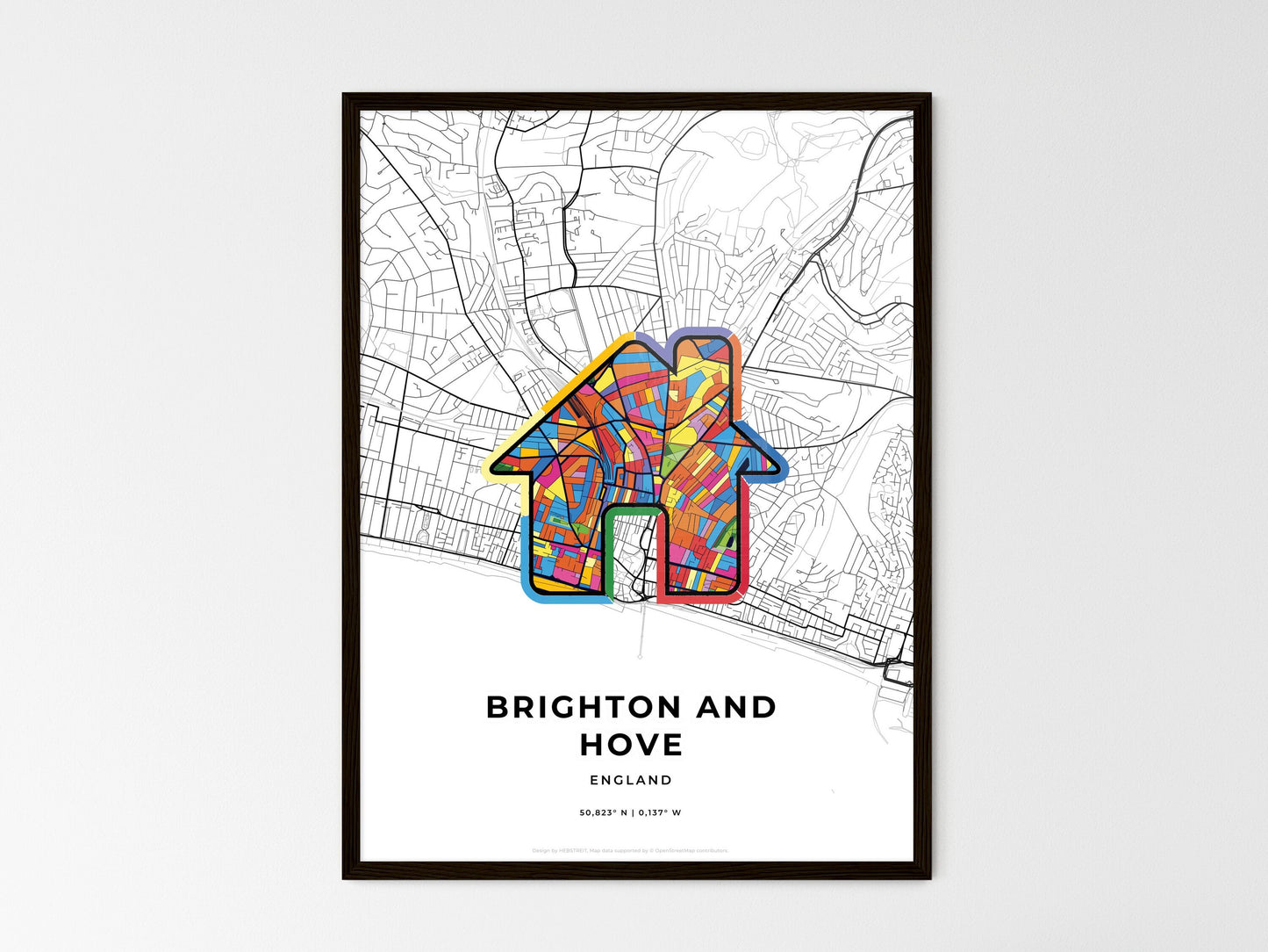 Brighton And Hove England wedding art map with home icon
