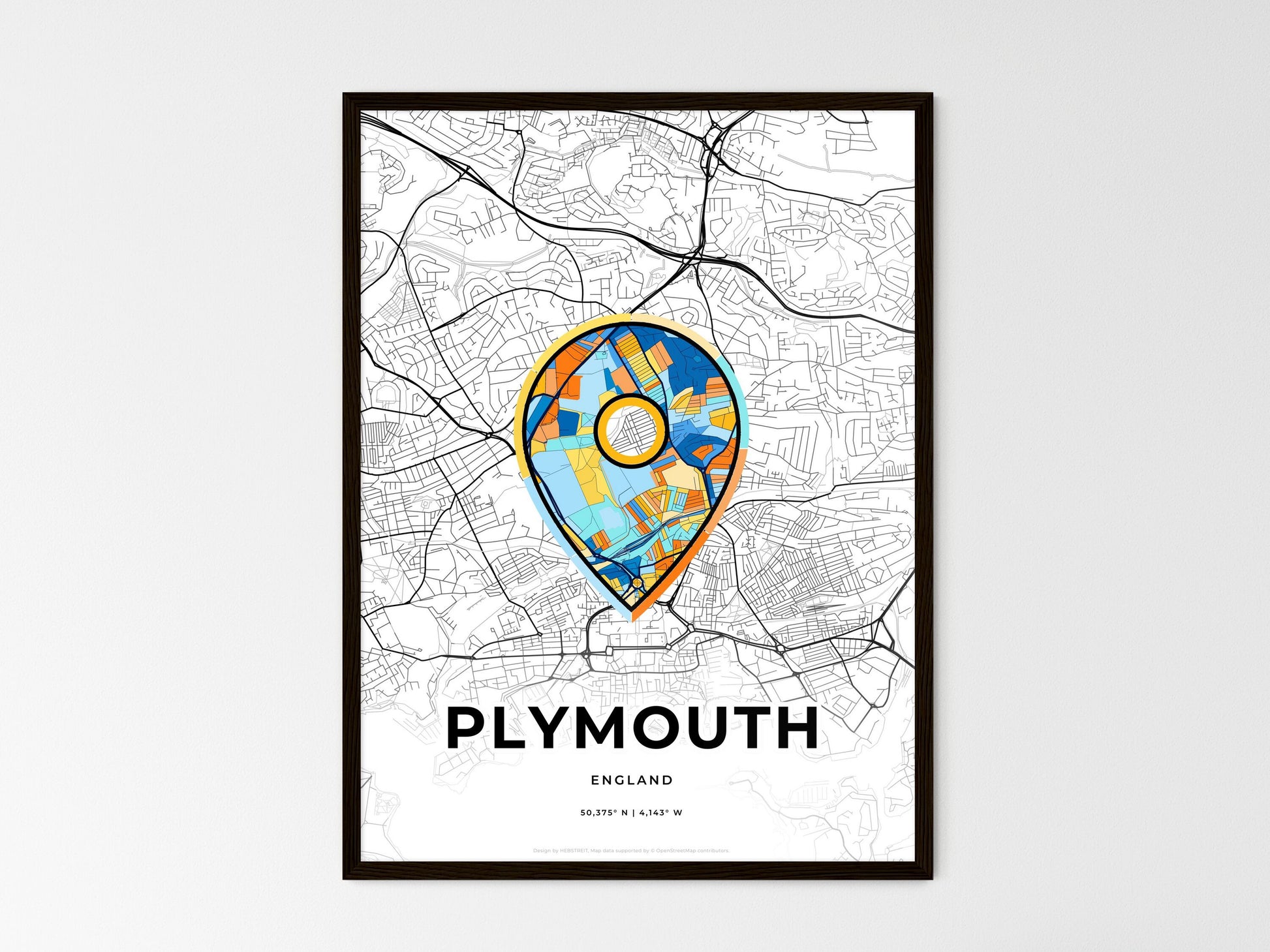Plymouth England wedding art map with pointer icon