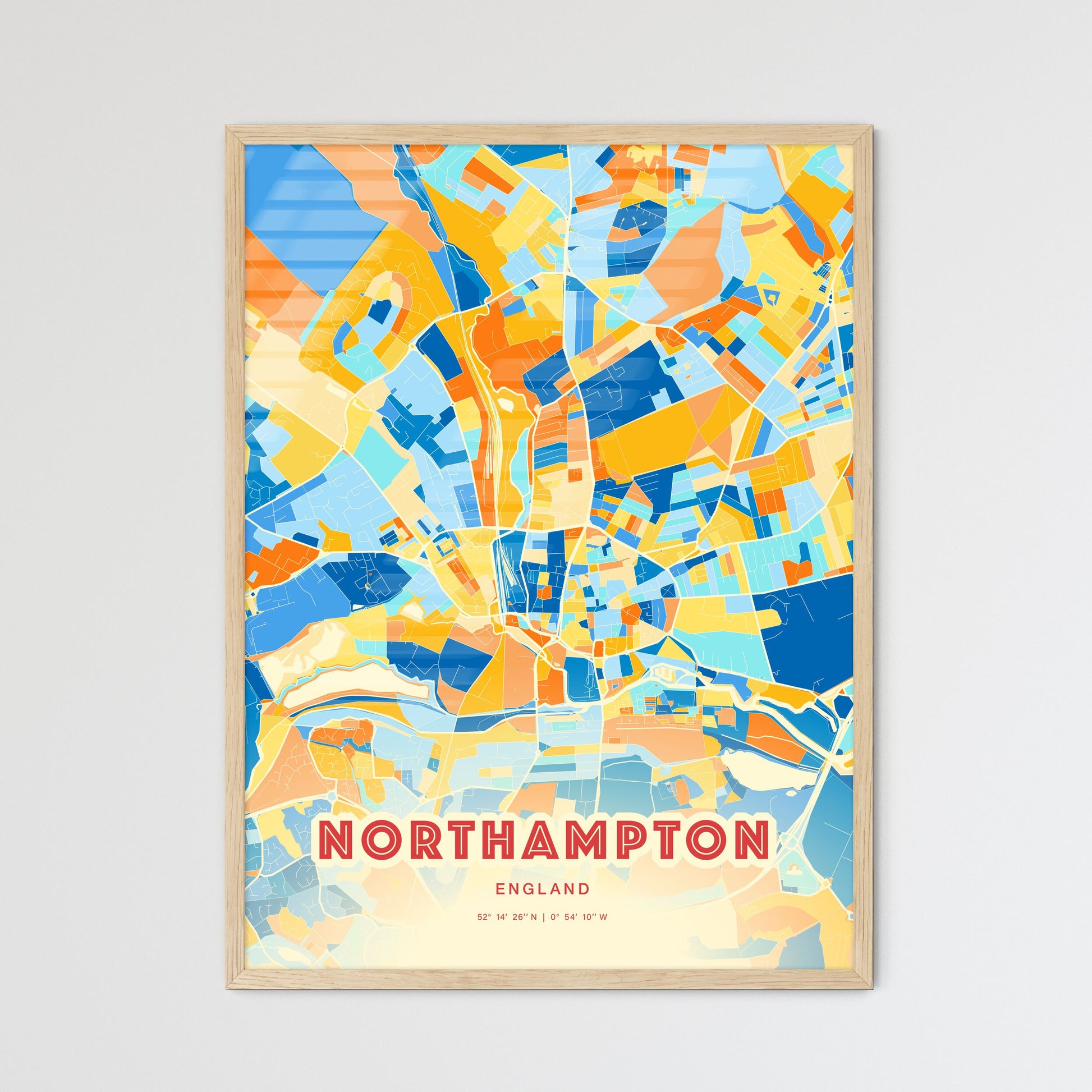 Colorful Northampton England Fine Art Map Blue Orange