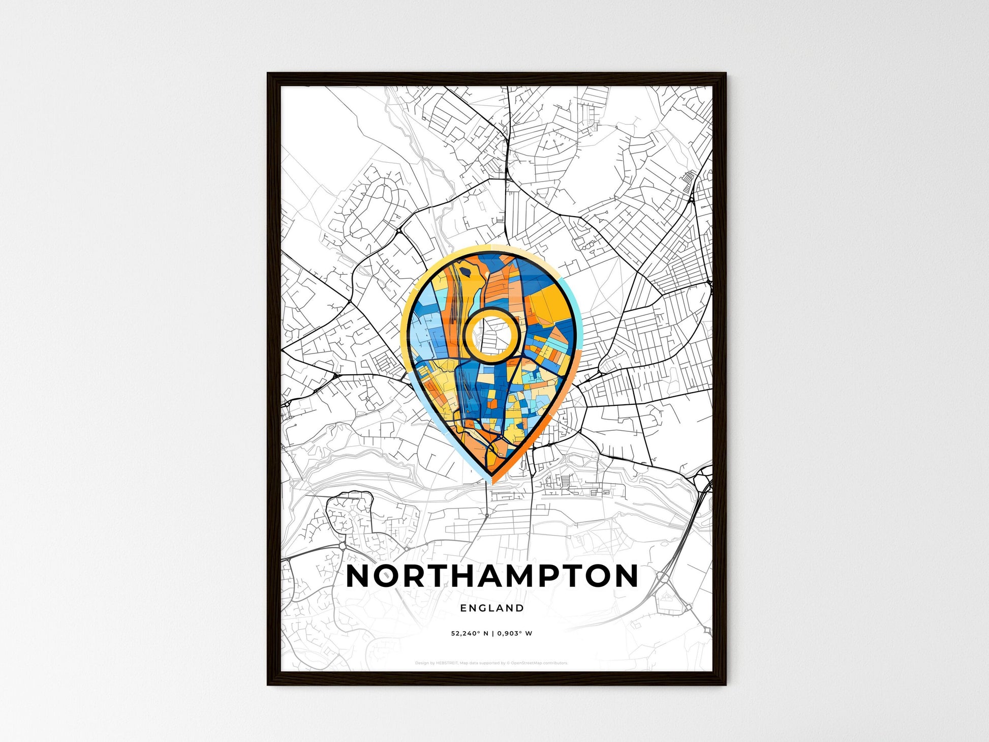 Northampton England wedding art map with pointer icon