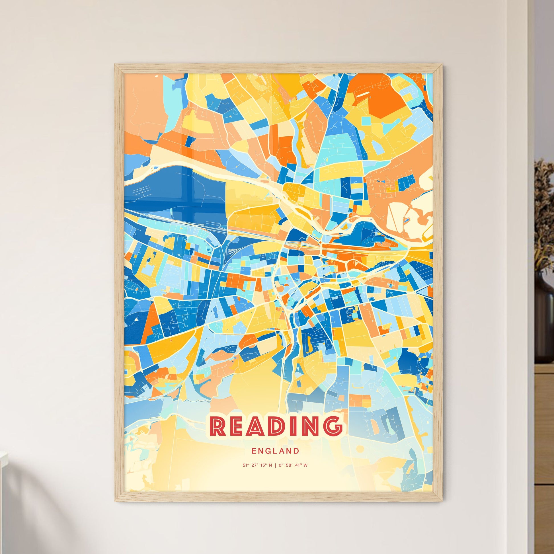 Colorful Reading England Fine Art Map Blue Orange