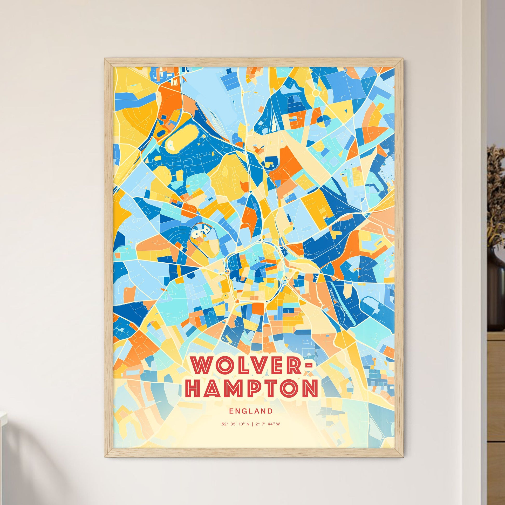 Colorful Wolverhampton England Fine Art Map Blue Orange