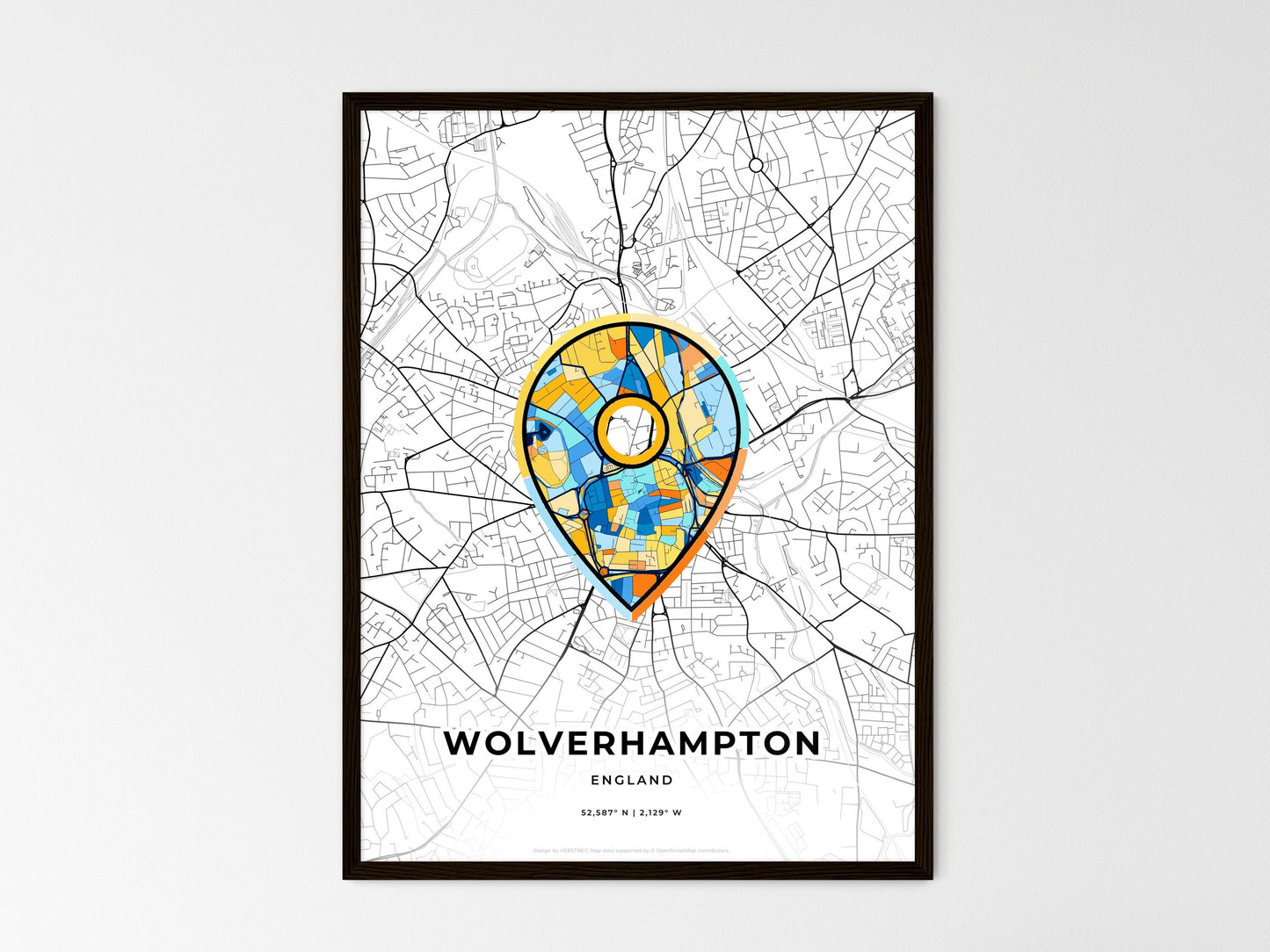 Wolverhampton England wedding art map with pointer icon