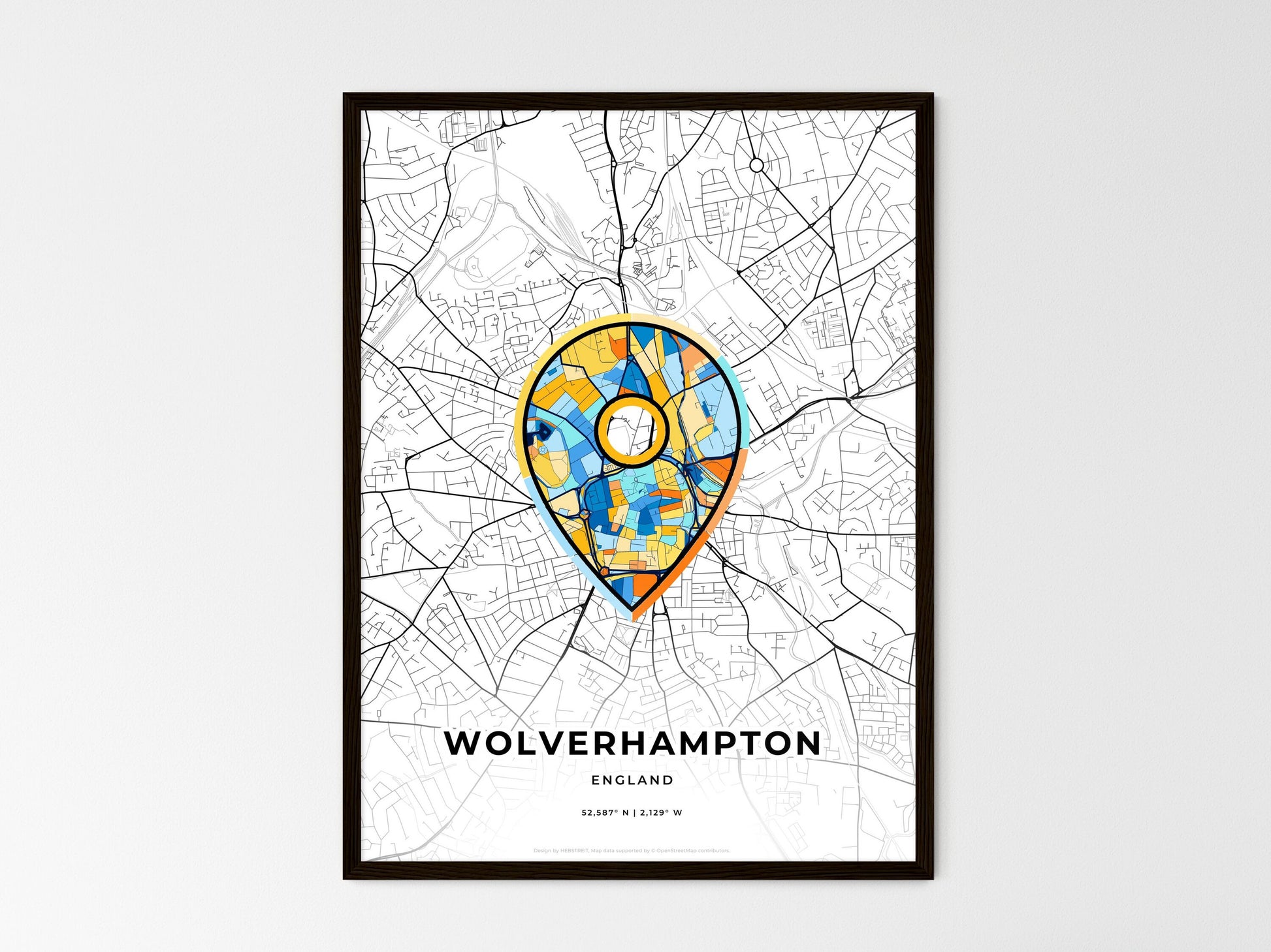 Wolverhampton England wedding art map with pointer icon
