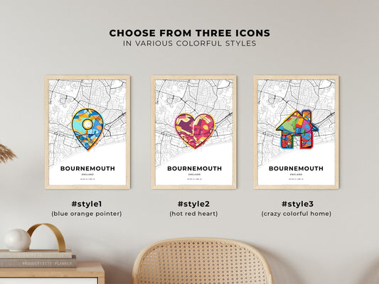 Bournemouth England maps with colorful icons