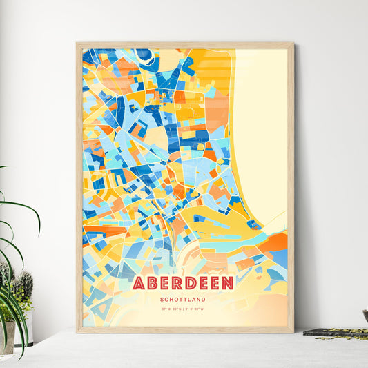 Colorful Aberdeen Scotland Fine Art Map Blue Orange