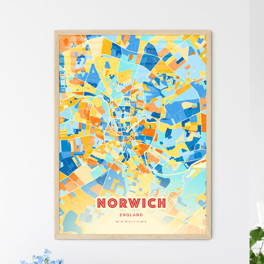 Colorful Norwich England Fine Art Map Blue Orange