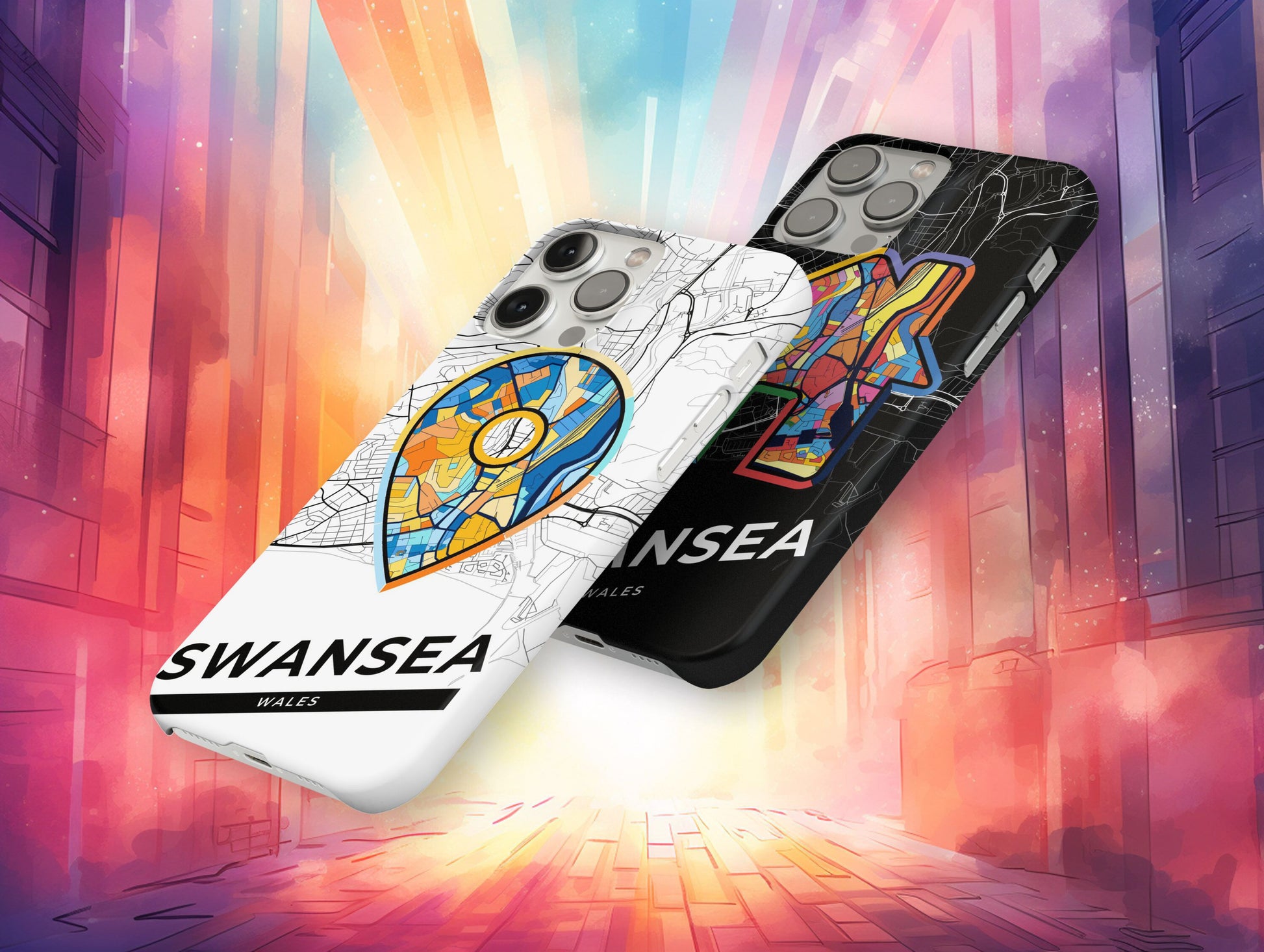 Swansea Wales slim phone case with colorful icon